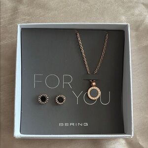 Black and Rose Gold Earring Set necklace tiny crystal channel inset new in box
